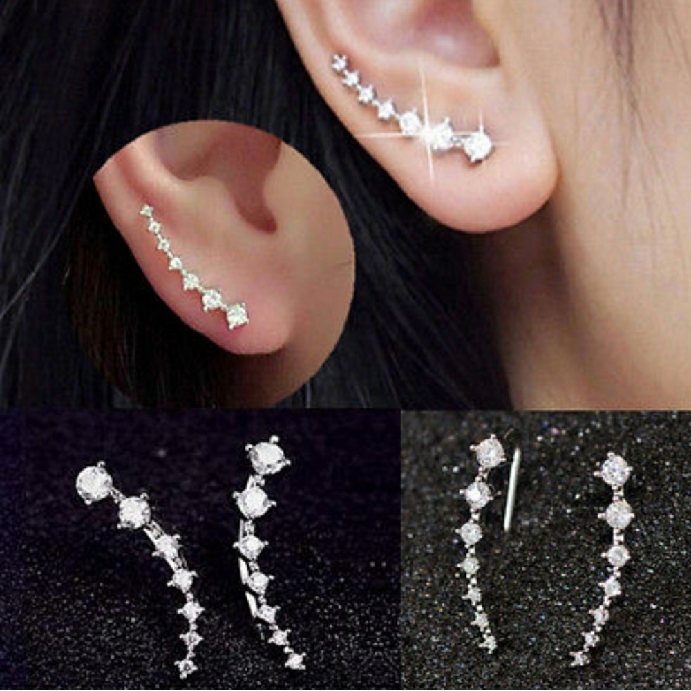 Crystal Silver Tone Wrap Earrings